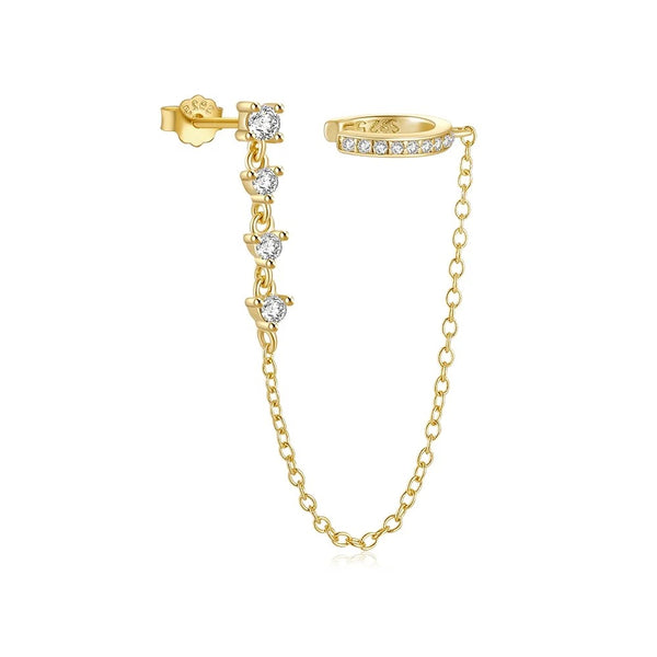 Double Chain Crystal Stud Örhängen 925 Sterling Guld