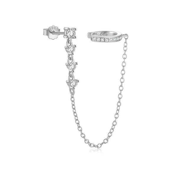 Double Chain Crystal Stud Örhängen 925 Sterling Silver